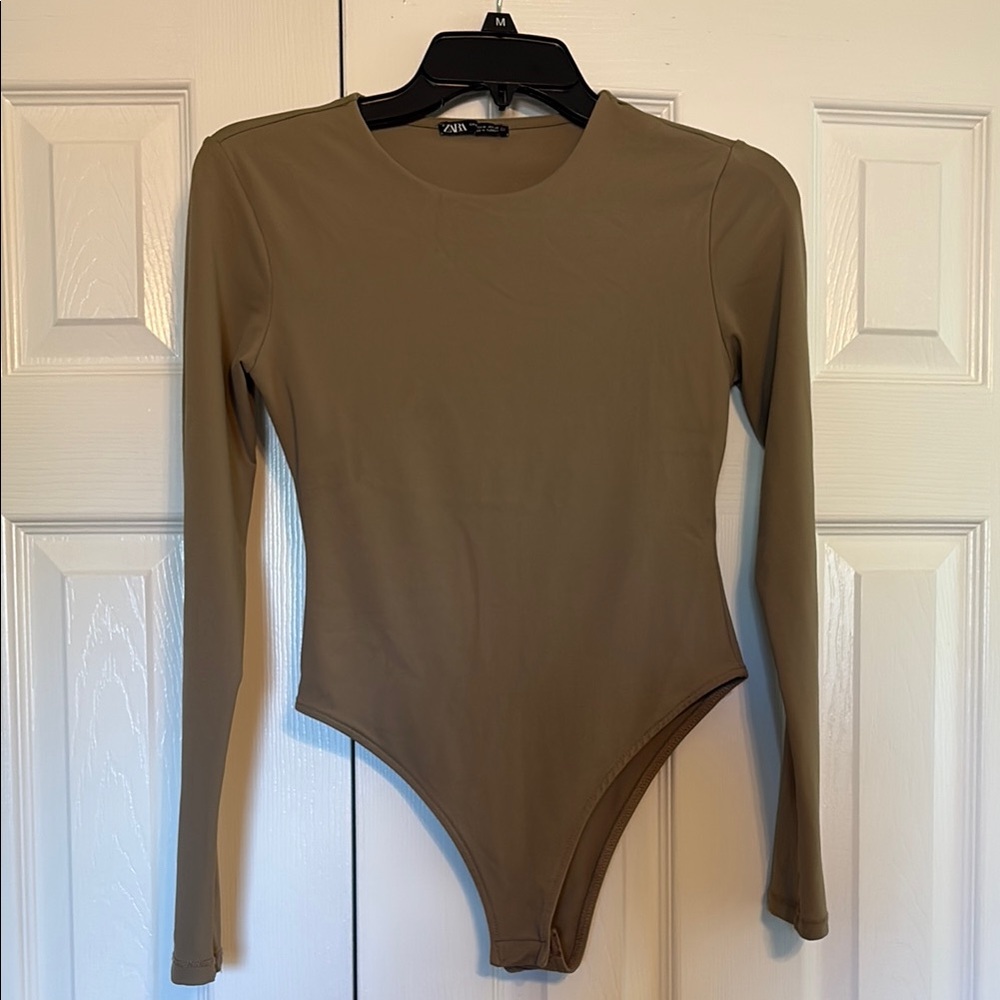 Zara Tan Long Sleeve Bodysuit SZ Medium